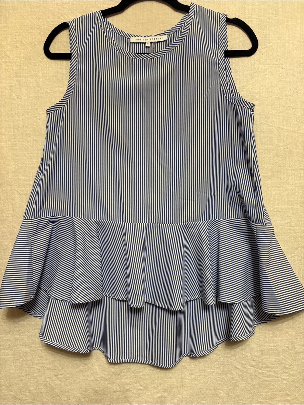 English Factory sleeveless blue and white stripe shirt size small